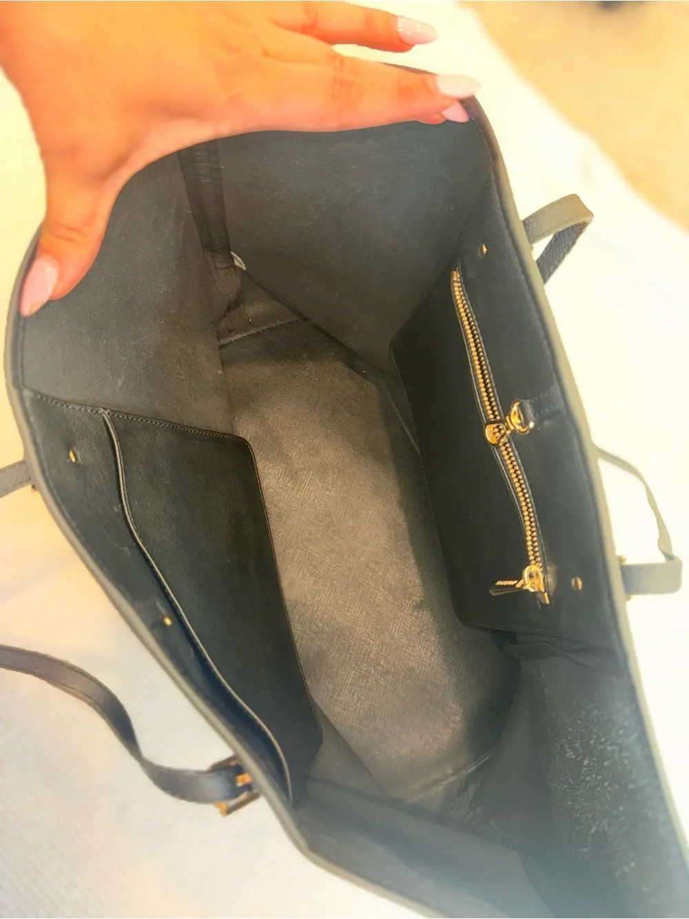 Michael Kors Black Leather Tote with Gold Logo and Hardware